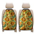 Sage Watercolor Sunflower Pattern Print Car Seat Organizers