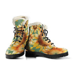 Sage Watercolor Sunflower Pattern Print Comfy Boots GearFrost