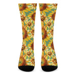 Sage Watercolor Sunflower Pattern Print Crew Socks