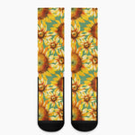 Sage Watercolor Sunflower Pattern Print Crew Socks