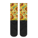 Sage Watercolor Sunflower Pattern Print Crew Socks