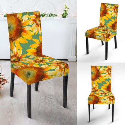 Sage Watercolor Sunflower Pattern Print Dining Chair Slipcover