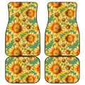 Sage Watercolor Sunflower Pattern Print Front and Back Car Floor Mats