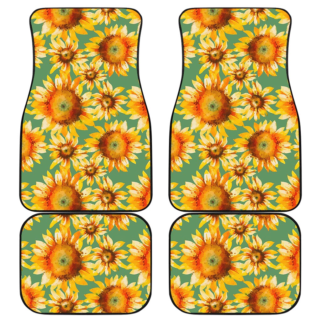Sage Watercolor Sunflower Pattern Print Front and Back Car Floor Mats