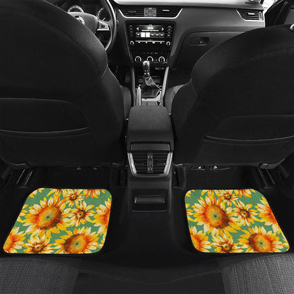 Sage Watercolor Sunflower Pattern Print Front and Back Car Floor Mats