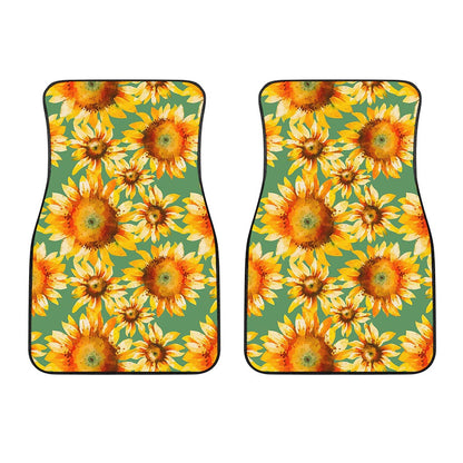 Sage Watercolor Sunflower Pattern Print Front Car Floor Mats