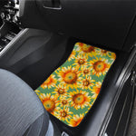 Sage Watercolor Sunflower Pattern Print Front Car Floor Mats