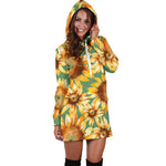 Sage Watercolor Sunflower Pattern Print Hoodie Dress GearFrost