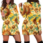 Sage Watercolor Sunflower Pattern Print Hoodie Dress GearFrost