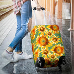 Sage Watercolor Sunflower Pattern Print Luggage Cover GearFrost