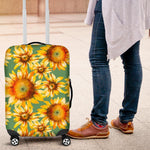 Sage Watercolor Sunflower Pattern Print Luggage Cover GearFrost