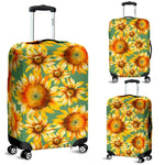 Sage Watercolor Sunflower Pattern Print Luggage Cover GearFrost