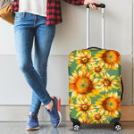 Sage Watercolor Sunflower Pattern Print Luggage Cover GearFrost