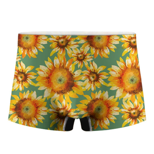 Sage Watercolor Sunflower Pattern Print Men's Boxer Briefs