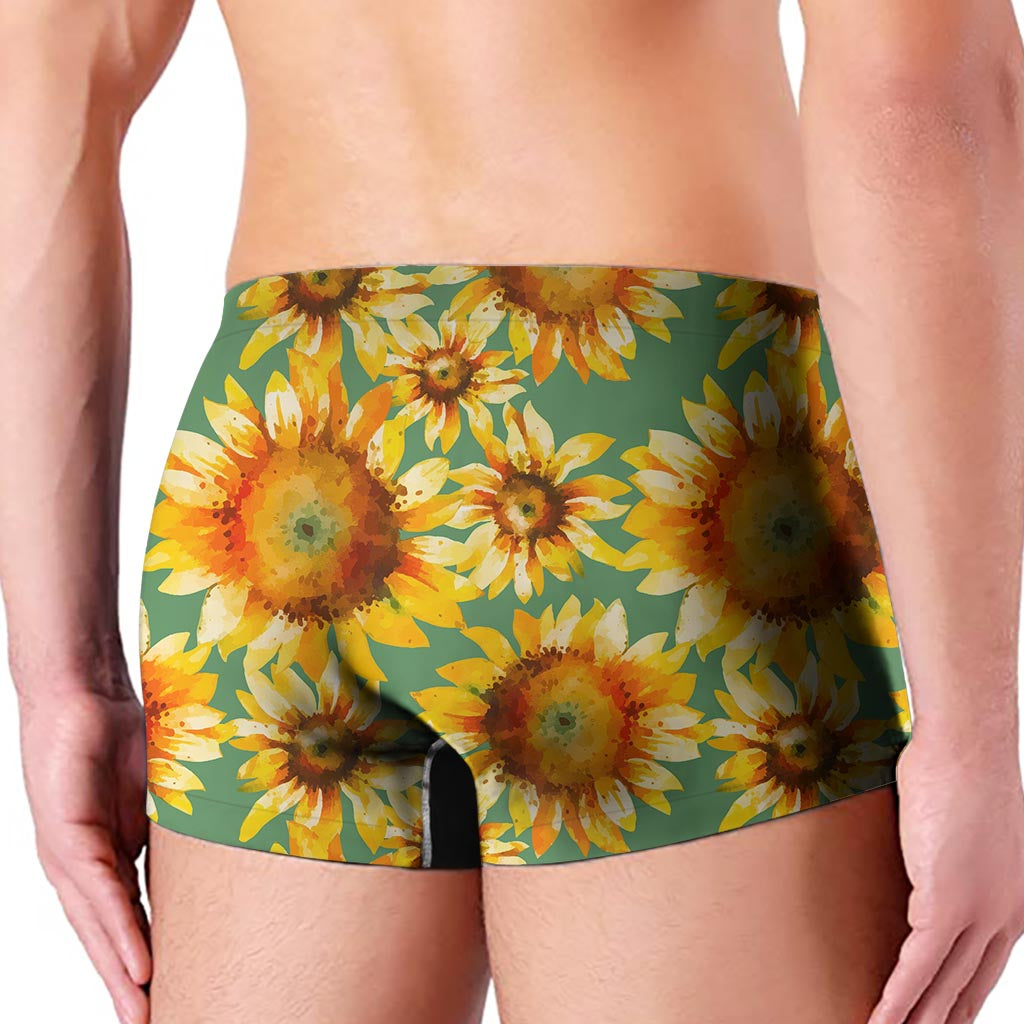 Sage Watercolor Sunflower Pattern Print Men's Boxer Briefs