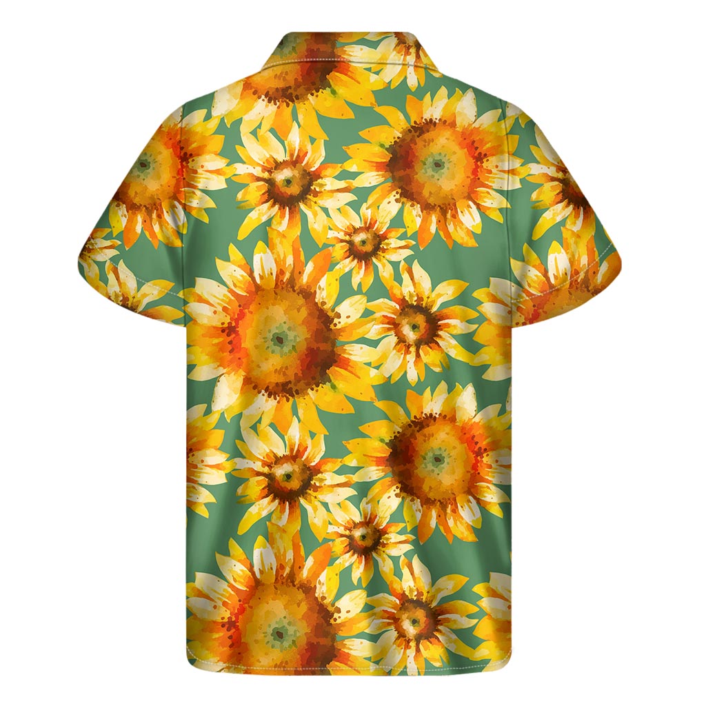 Sage Watercolor Sunflower Pattern Print Men's Short Sleeve Shirt