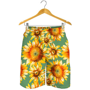 Sage Watercolor Sunflower Pattern Print Men's Shorts