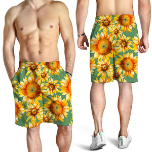 Sage Watercolor Sunflower Pattern Print Men's Shorts