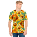 Sage Watercolor Sunflower Pattern Print Men's T-Shirt