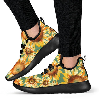 Sage Watercolor Sunflower Pattern Print Mesh Knit Shoes GearFrost