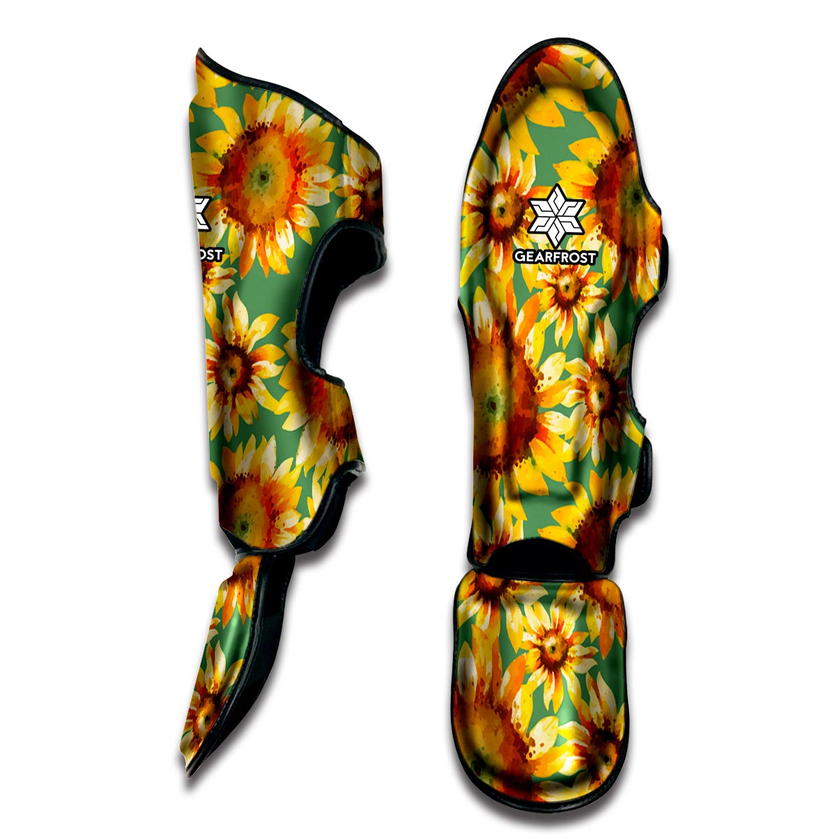 Sage Watercolor Sunflower Pattern Print Muay Thai Shin Guard