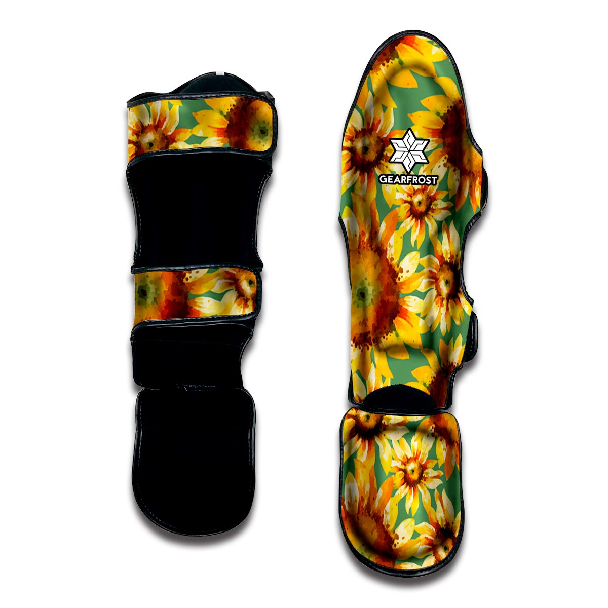 Sage Watercolor Sunflower Pattern Print Muay Thai Shin Guard