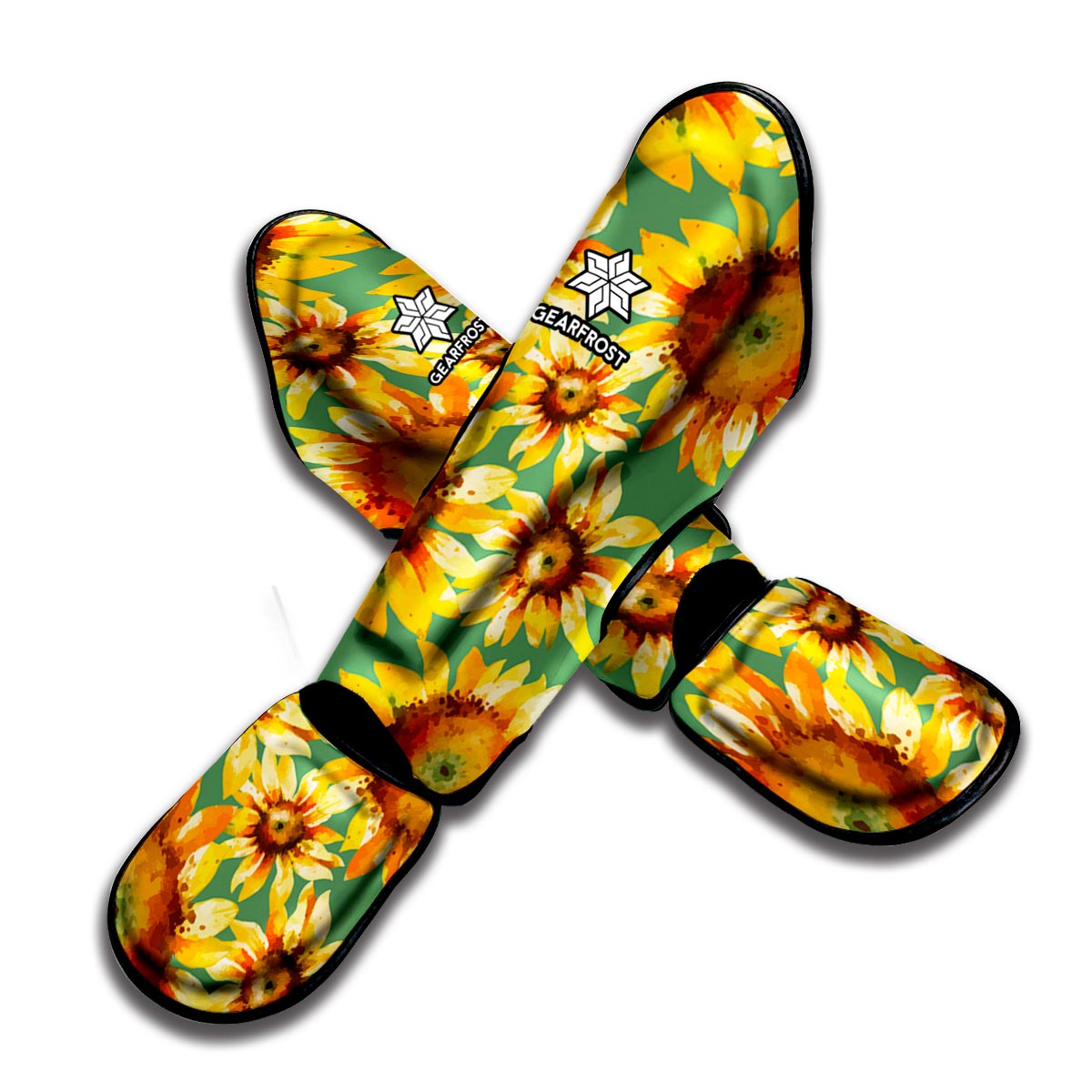 Sage Watercolor Sunflower Pattern Print Muay Thai Shin Guard