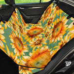 Sage Watercolor Sunflower Pattern Print Pet Car Back Seat Cover