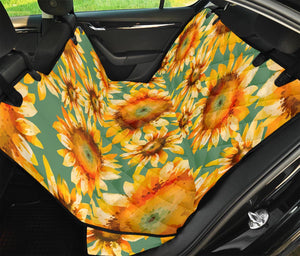 Sage Watercolor Sunflower Pattern Print Pet Car Back Seat Cover