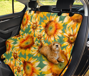 Sage Watercolor Sunflower Pattern Print Pet Car Back Seat Cover