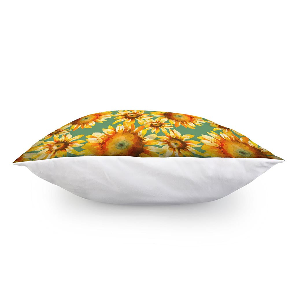 Sage Watercolor Sunflower Pattern Print Pillow Cover