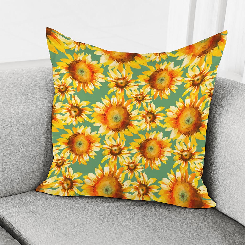 Sage Watercolor Sunflower Pattern Print Pillow Cover