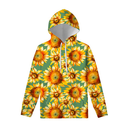 Sage Watercolor Sunflower Pattern Print Pullover Hoodie