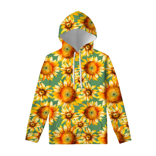 Sage Watercolor Sunflower Pattern Print Pullover Hoodie