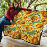 Sage Watercolor Sunflower Pattern Print Quilt