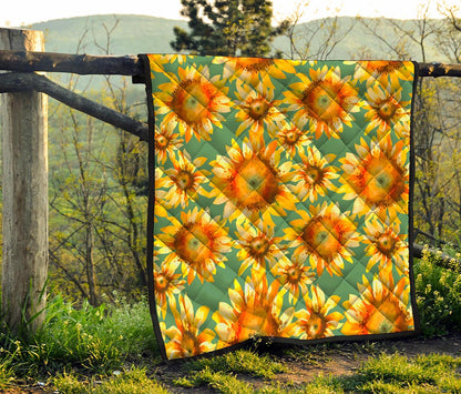 Sage Watercolor Sunflower Pattern Print Quilt