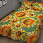 Sage Watercolor Sunflower Pattern Print Quilt Bed Set