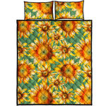 Sage Watercolor Sunflower Pattern Print Quilt Bed Set