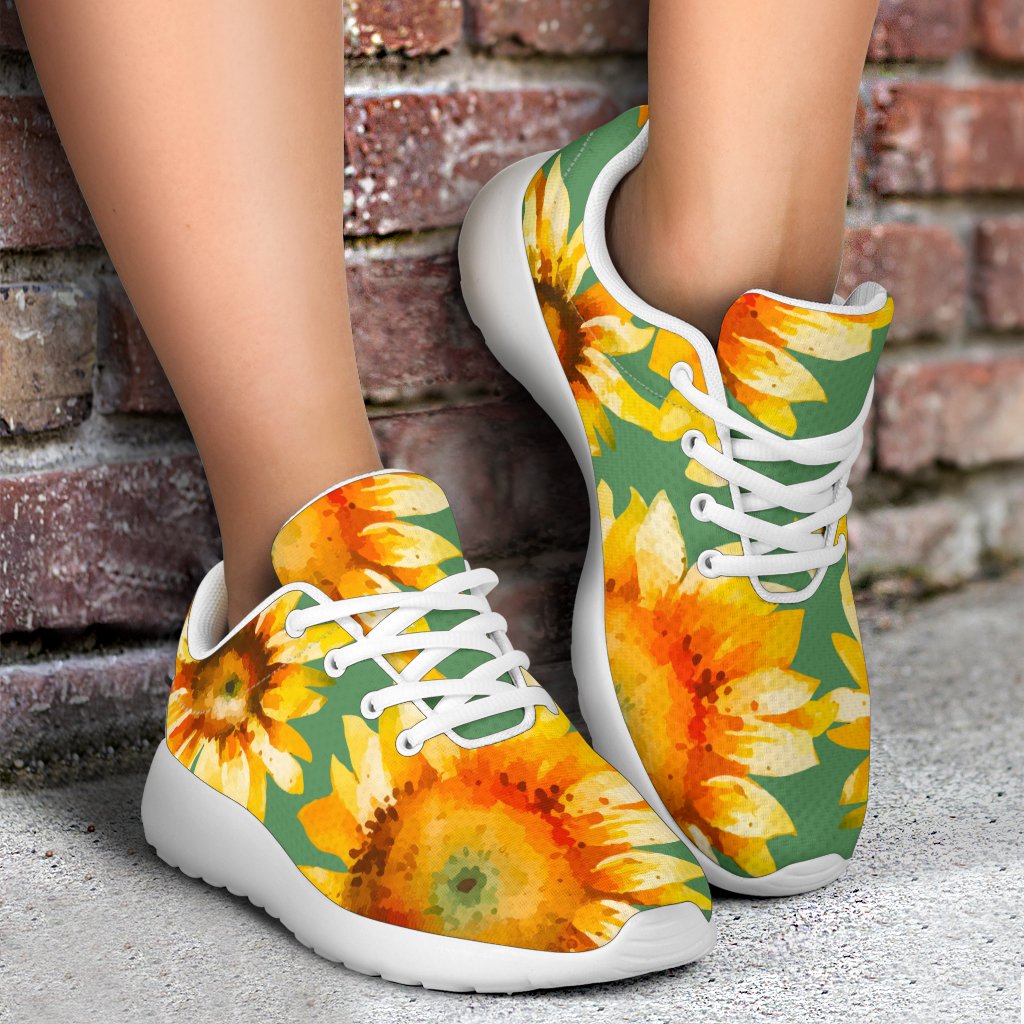 Sage Watercolor Sunflower Pattern Print Sport Shoes GearFrost
