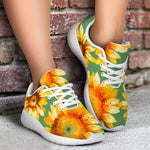 Sage Watercolor Sunflower Pattern Print Sport Shoes GearFrost