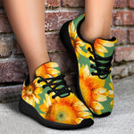 Sage Watercolor Sunflower Pattern Print Sport Shoes GearFrost