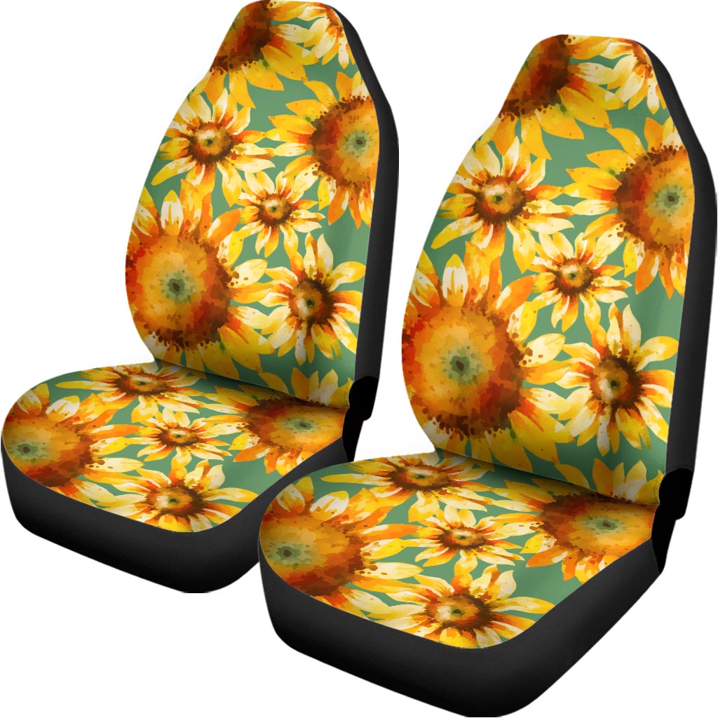 Sage Watercolor Sunflower Pattern Print Universal Fit Car Seat Covers