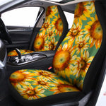 Sage Watercolor Sunflower Pattern Print Universal Fit Car Seat Covers