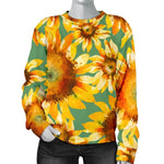 Sage Watercolor Sunflower Pattern Print Women's Crewneck Sweatshirt GearFrost