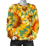 Sage Watercolor Sunflower Pattern Print Women's Crewneck Sweatshirt GearFrost