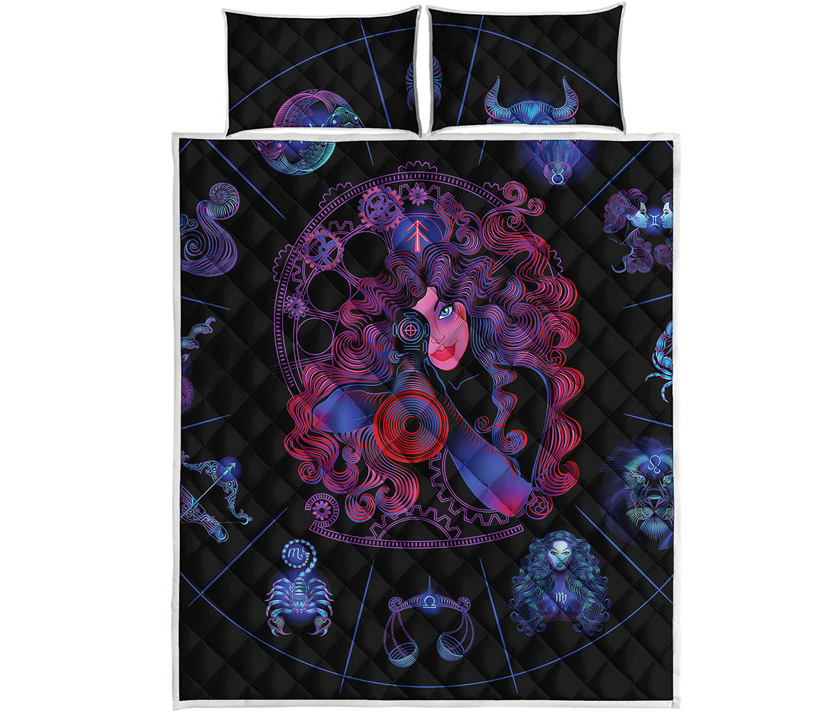 Sagittarius And Astrological Signs Print Quilt Bed Set