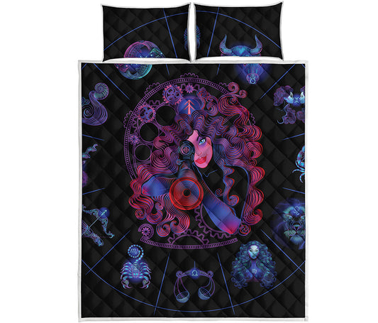 Sagittarius And Astrological Signs Print Quilt Bed Set