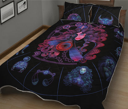Sagittarius And Astrological Signs Print Quilt Bed Set