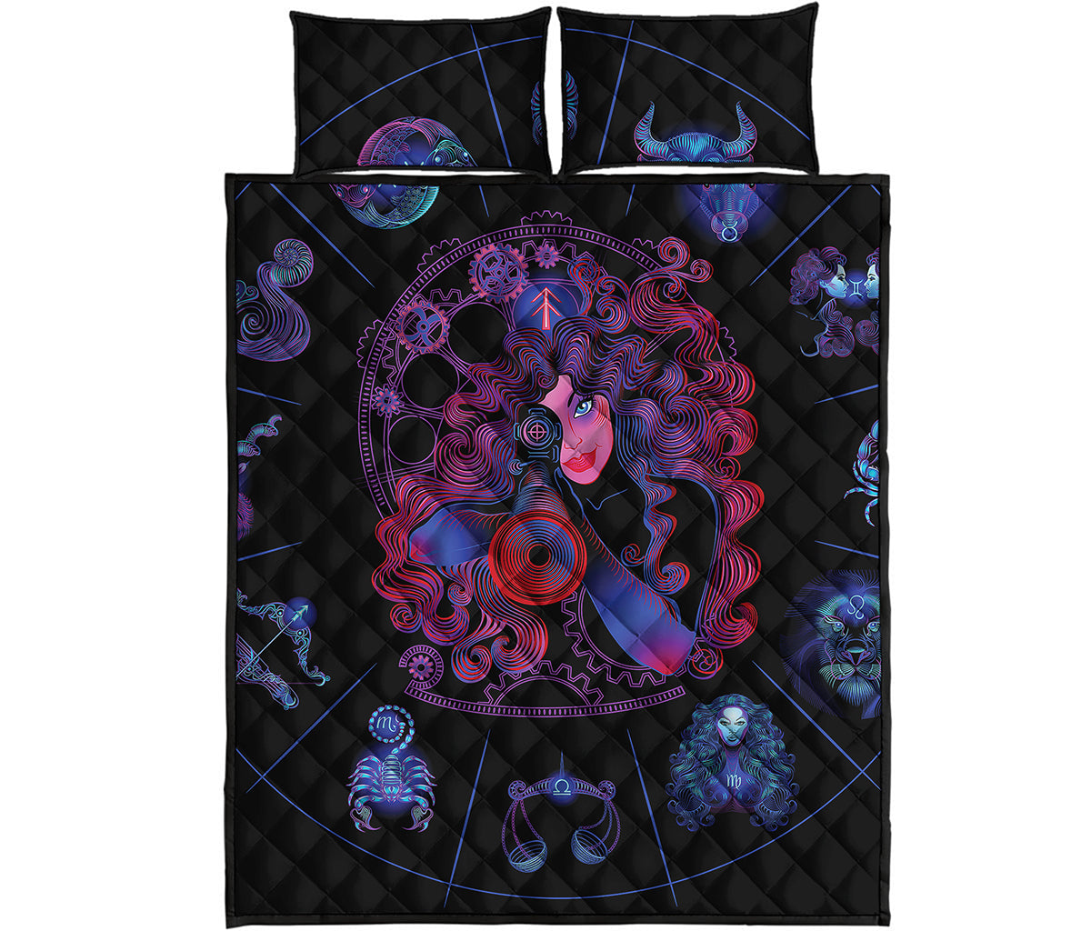 Sagittarius And Astrological Signs Print Quilt Bed Set
