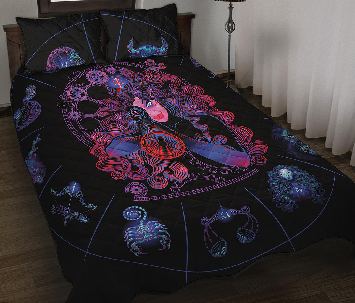 Sagittarius And Astrological Signs Print Quilt Bed Set
